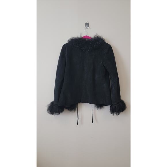 Black Genuine Suede & Fur Trim 70s Glam Whimsygoth Festival Coat - Picture 2 of 16